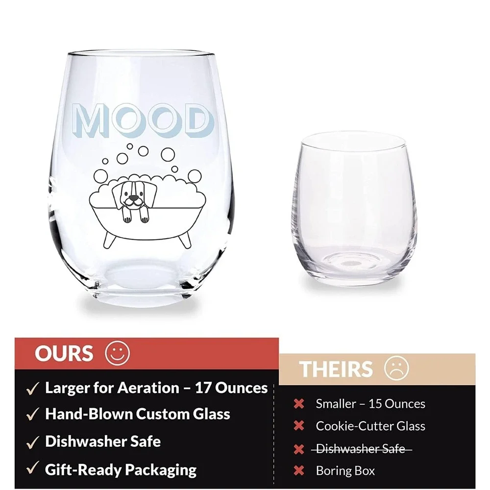 Dog‎ Bath Mood Stemless Wine Glass 17 oz Novelty Fun Gift New